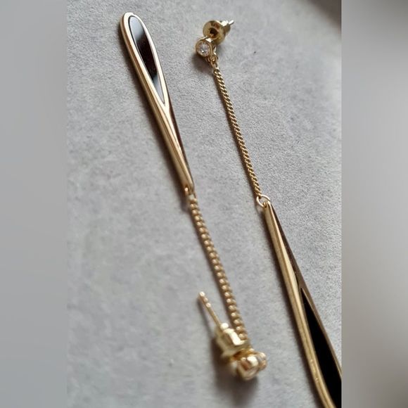 Dainty Black Drop Tassel Dangle Earrings NEW - Picture 5 of 10